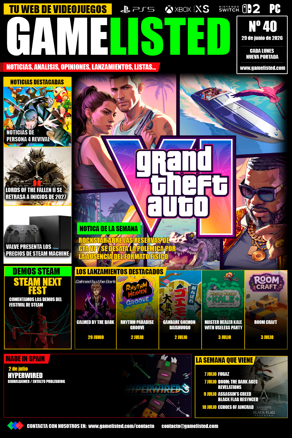 Portada de GTA VI abre reservas y protagoniza una semana marcada por Persona 4 y Steam Machine.