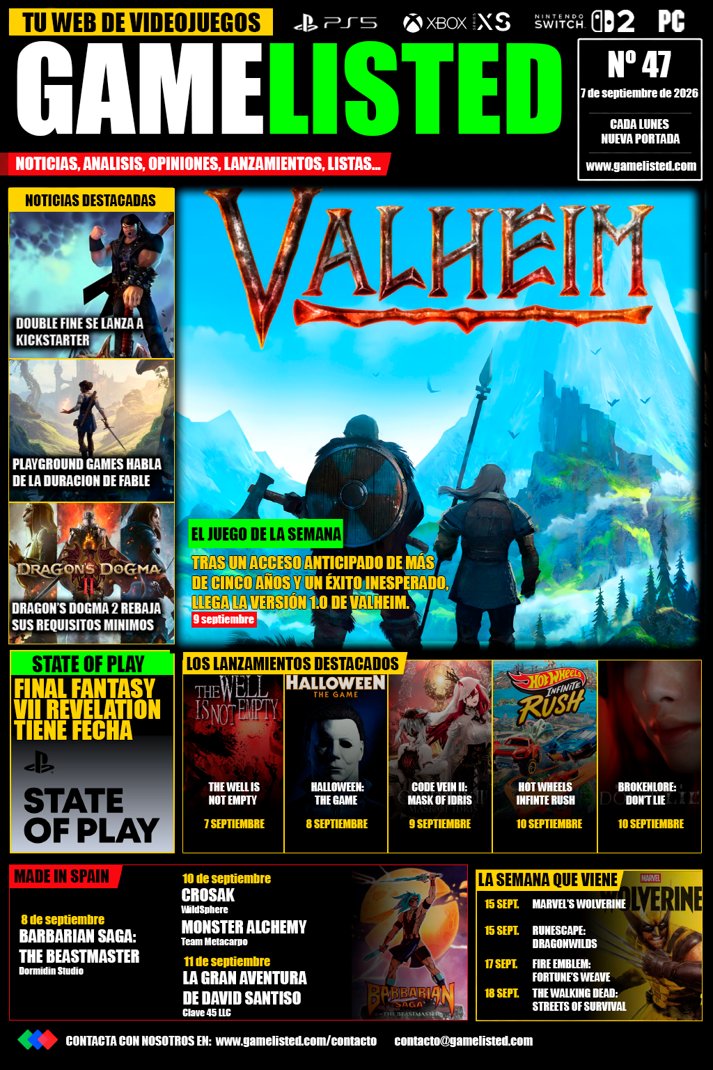 Portada de Valheim llega a su versión 1.0 y Final Fantasy VII Revelation pone fecha a su lanzamiento.