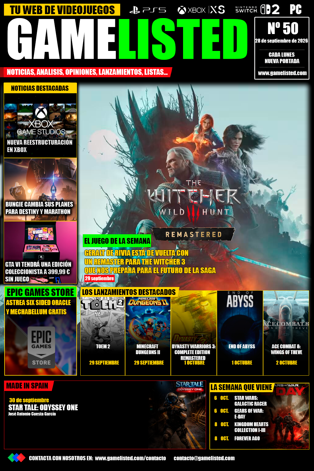 Portada de The Witcher 3, la reestructuración de Xbox y el futuro de Bungie.