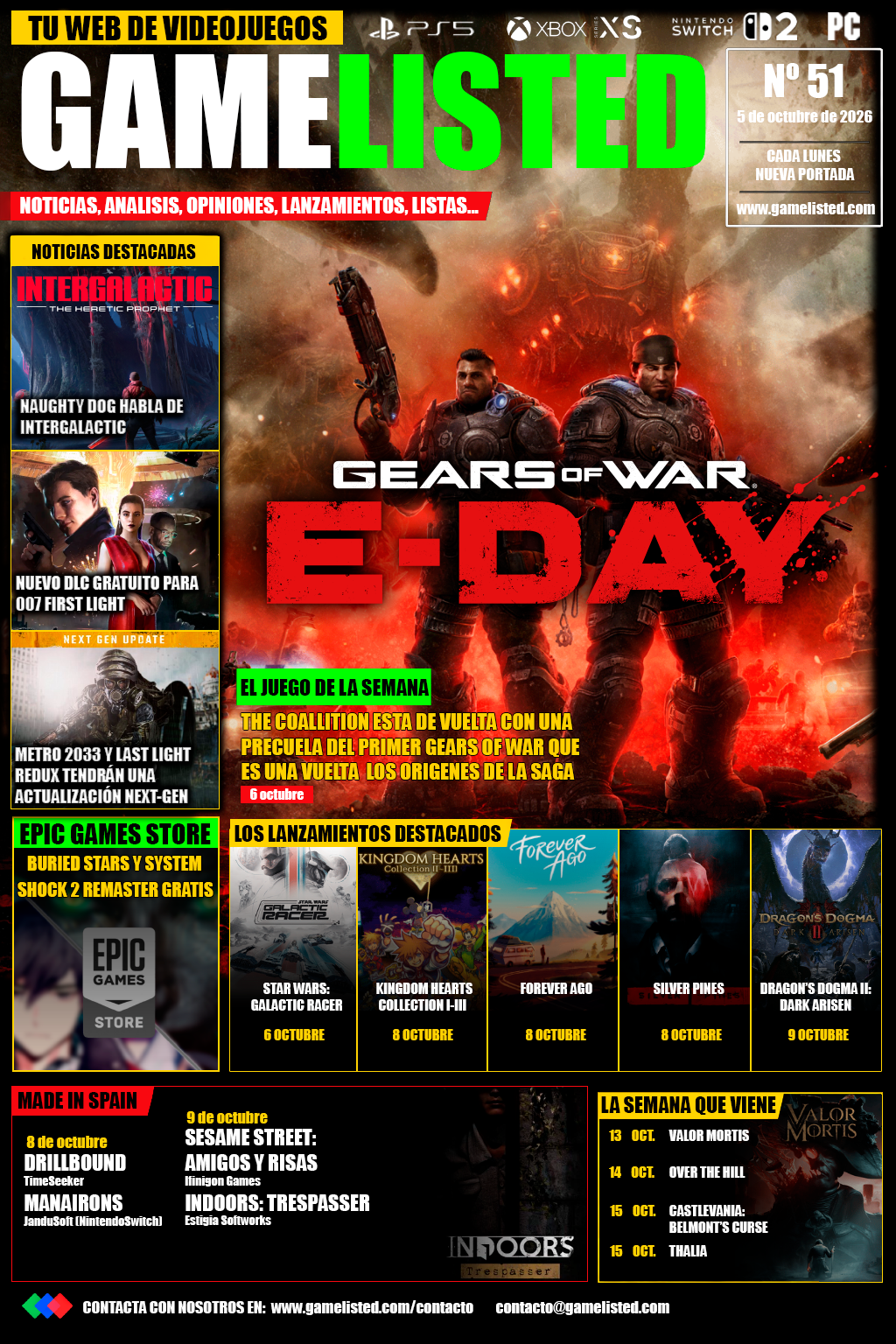 Portada de Gears of War: E-Day, Intergalactic y el regreso de Metro marcan la semana.