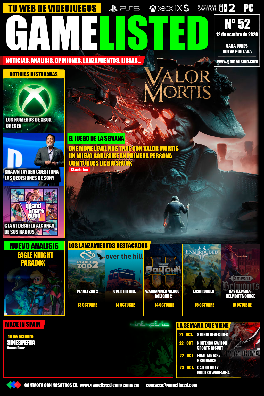 Portada de Valor Mortis encabeza los lanzamientos de la semana junto a las últimas noticias de Xbox y GTA VI.