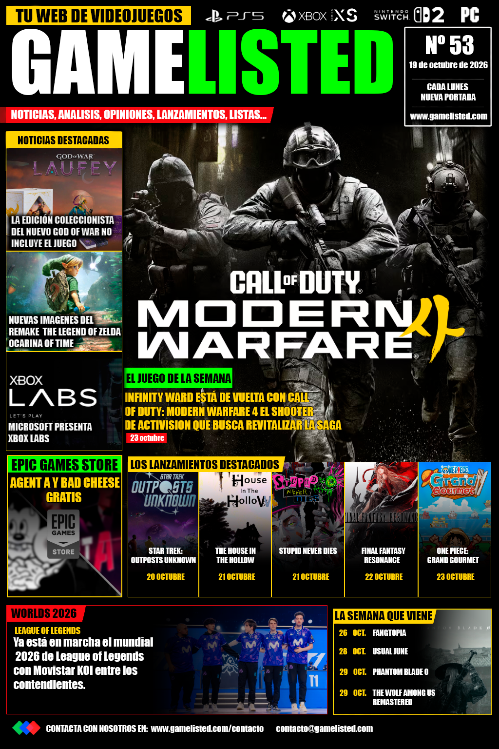 Portada de Call of Duty vuelve a la carga en una semana con novedades de Zelda y God of War.