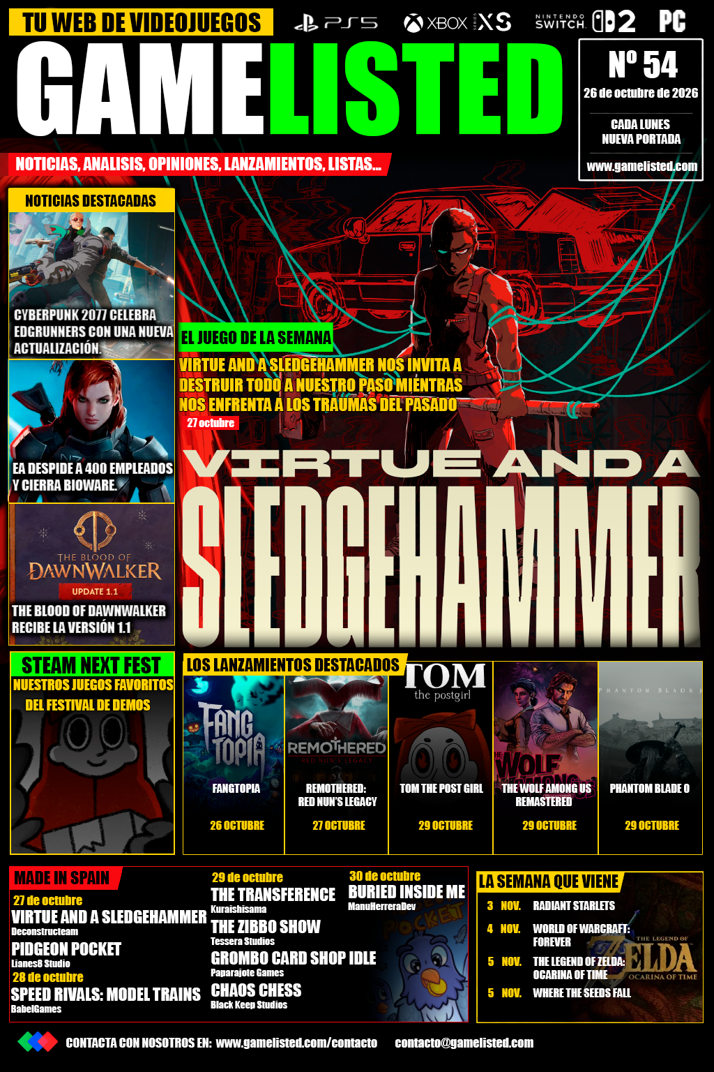 Portada de Virtue and a Sledgehammer y el cierre de BioWare protagonizan la semana.